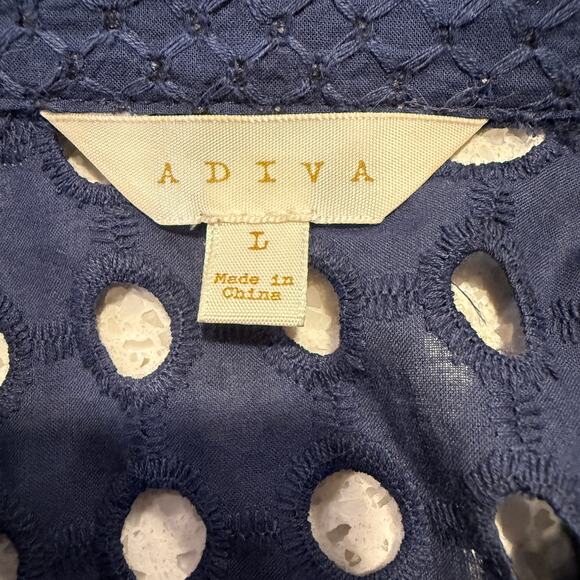 ADIVA Navy Blue Eyelet Holes Button Down Oversized Boho Beach Cover Up Top Large - Picture 5 of 7